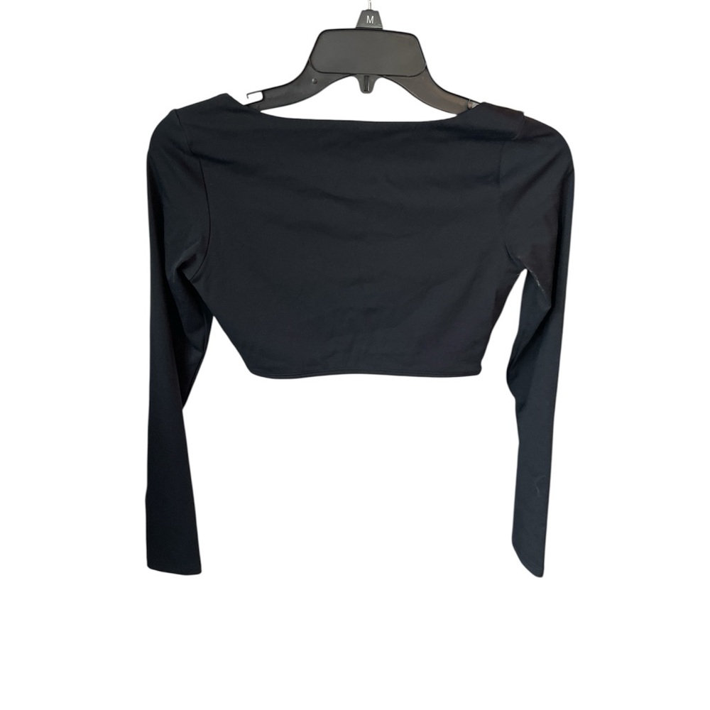Halara Ruched Elegant Black Long Sleeve Crop Women's Top size medium NWOT - Picture 2 of 9